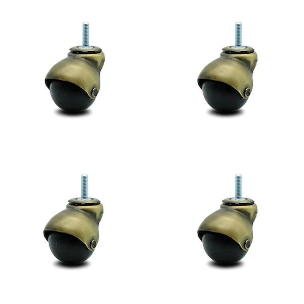 2 Inch Antique Brass Hooded 5/16 Inch Threaded Stem Ball Caster SCC, 4PK